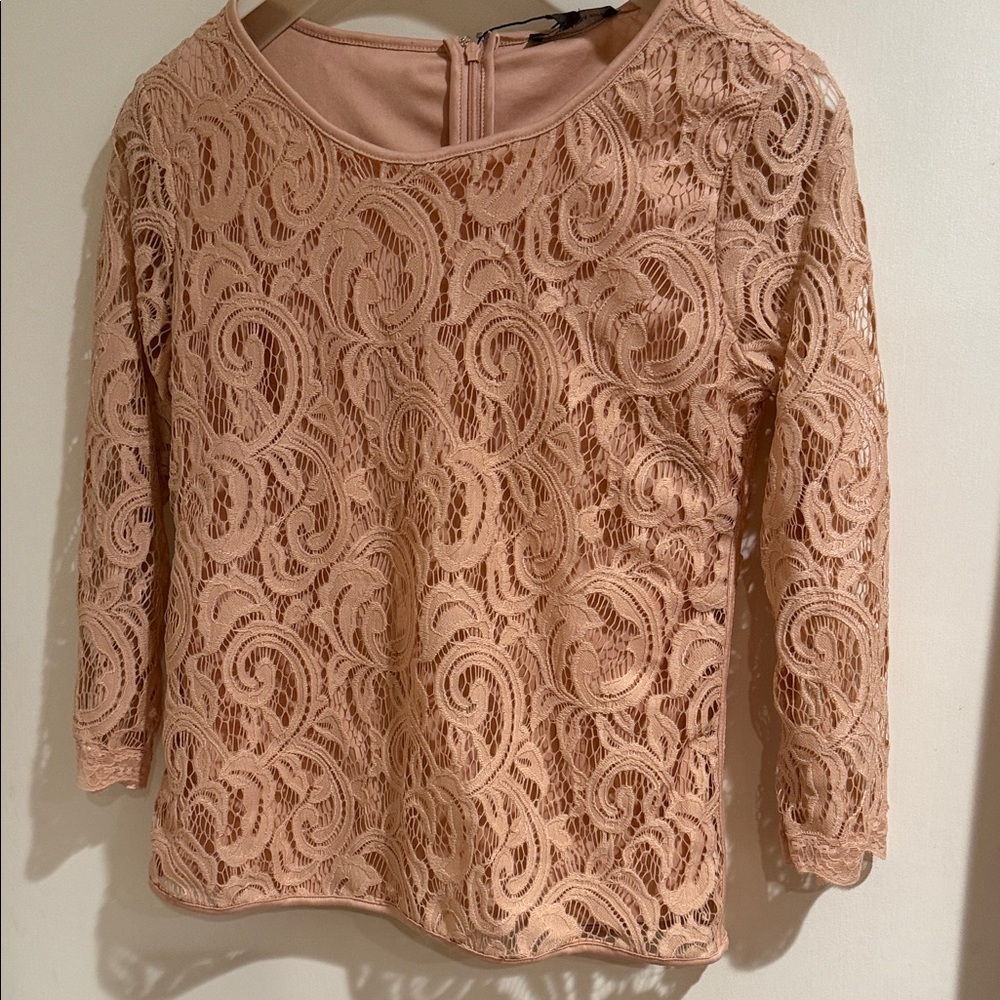 Women's Blush Lace -Three quarter length Sleeve Top Dress Up or Down Feminine